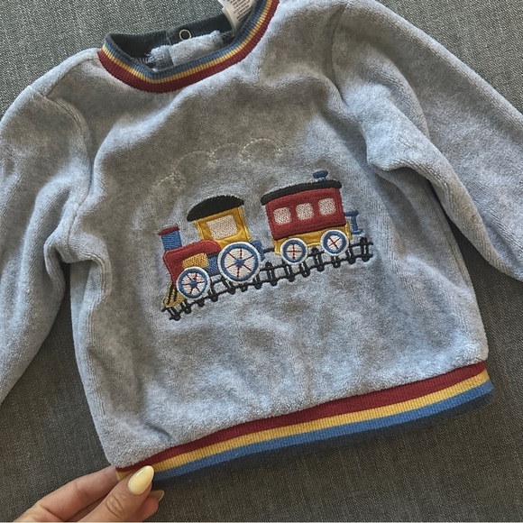 Little Me Baby Boy Velour Train Sweatshirt - Picture 7 of 7